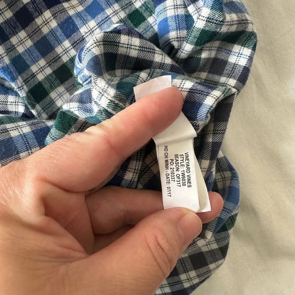 Vineyard Vines Blue and Green Checkered Slim Fit Whale Shirt
